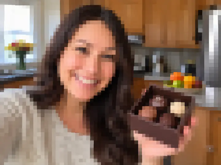 AI-generated example of a tiny low-resolution photo enlarged into visible pixels