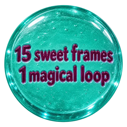 Round teal hard candy embossed with the words 15 sweet frames, 1 magical loop